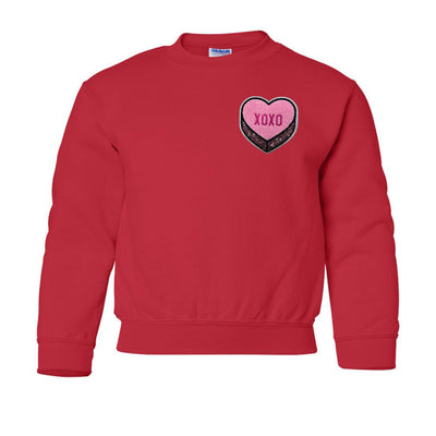 Kids 'Pink XOXO Candy Heart' Letter Patch Crewneck Sweatshirt
