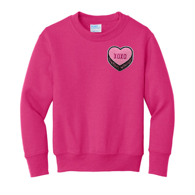 Kids 'Pink XOXO Candy Heart' Letter Patch Crewneck Sweatshirt