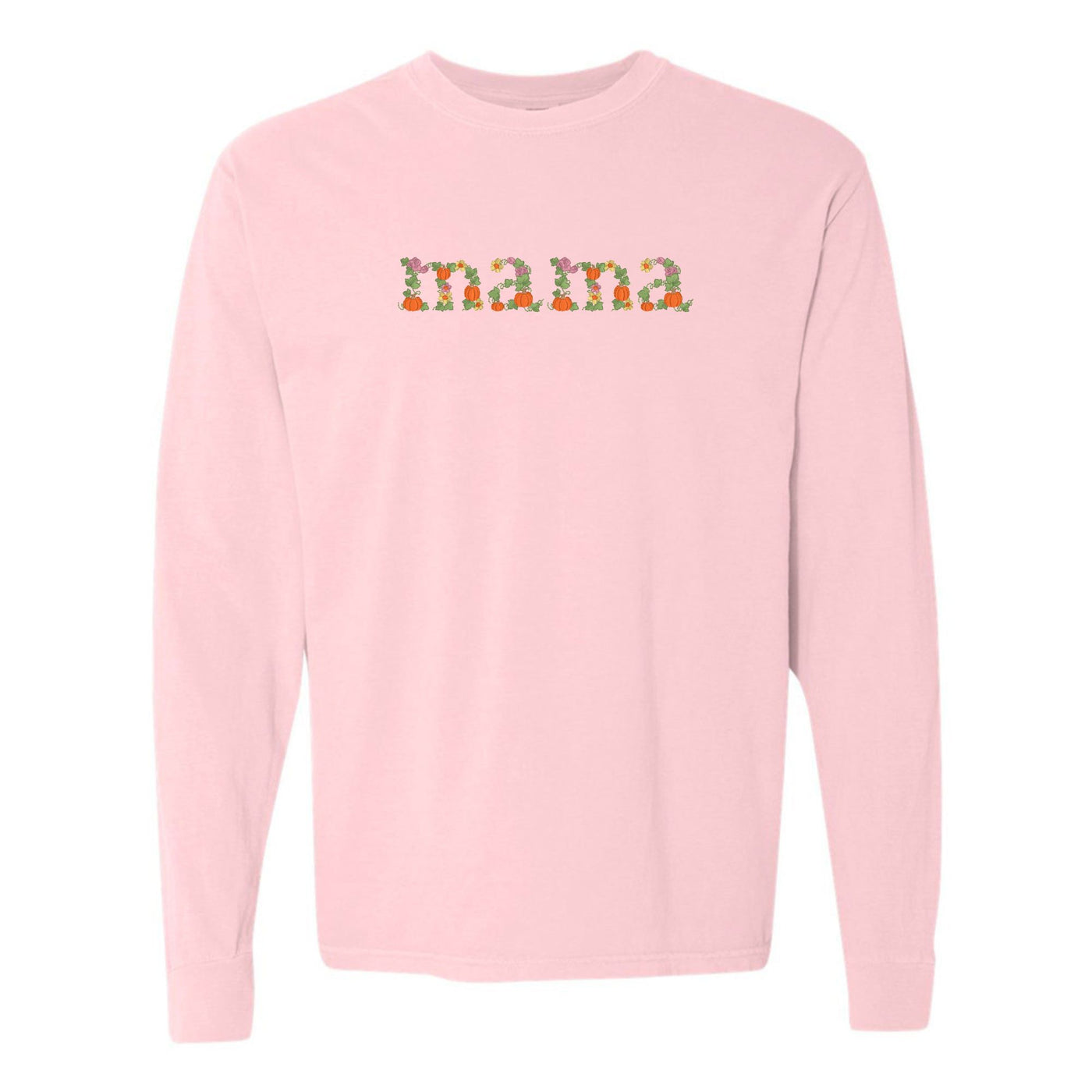 'Fall Floral Mama' Embroidered Long Sleeve T-Shirt