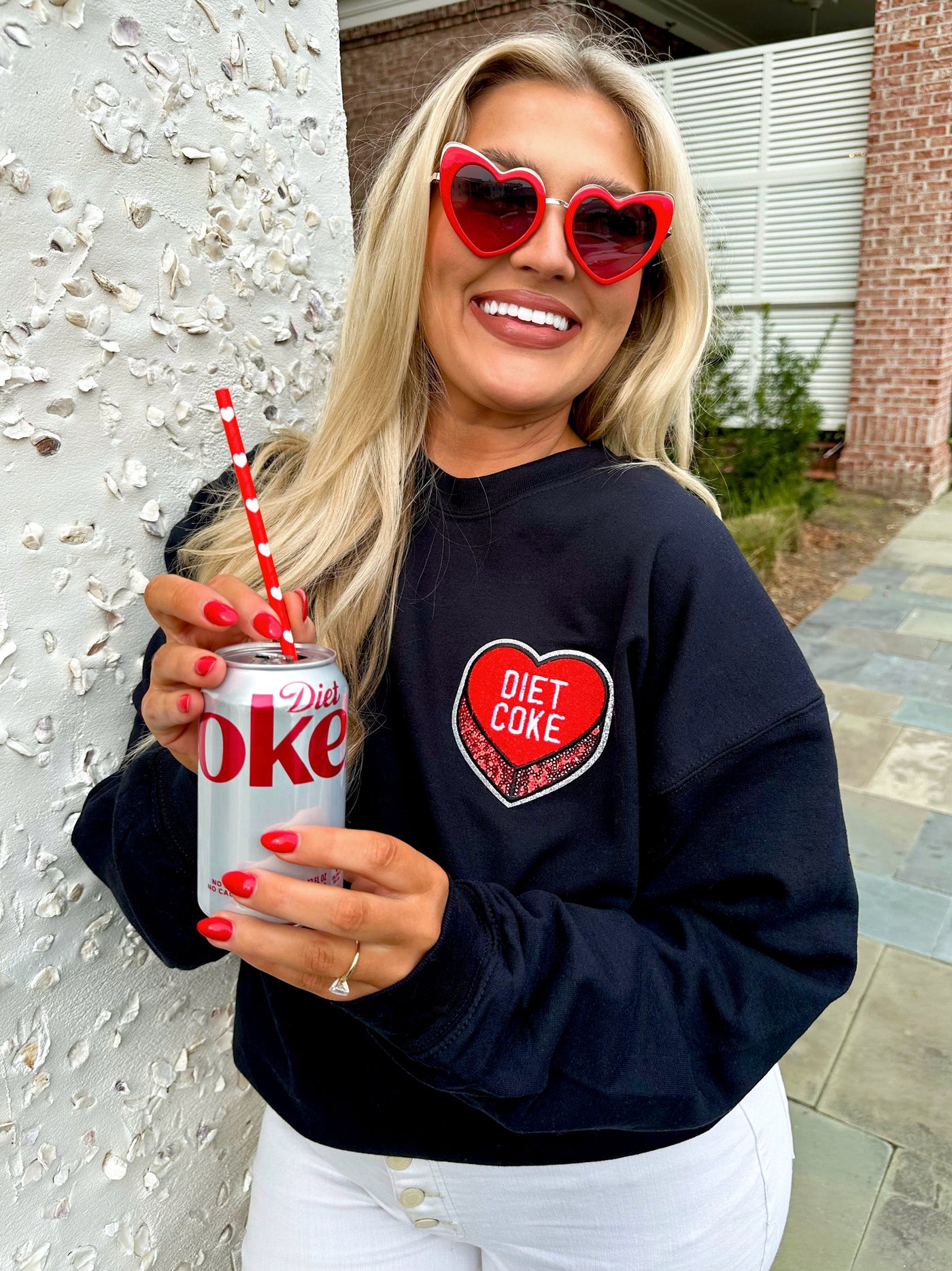 'Diet Coke Candy Heart' Letter Patch Crewneck Sweatshirt