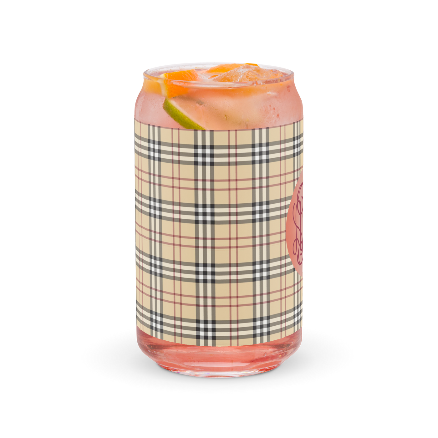 Monogrammed Plaid Glass Can