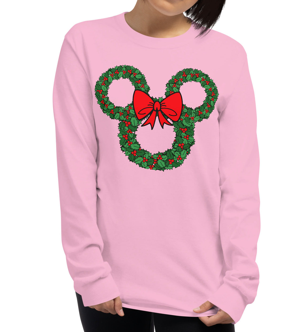 Monogrammed 'Minnie Christmas Wreath' Basic Long Sleeve T-Shirt