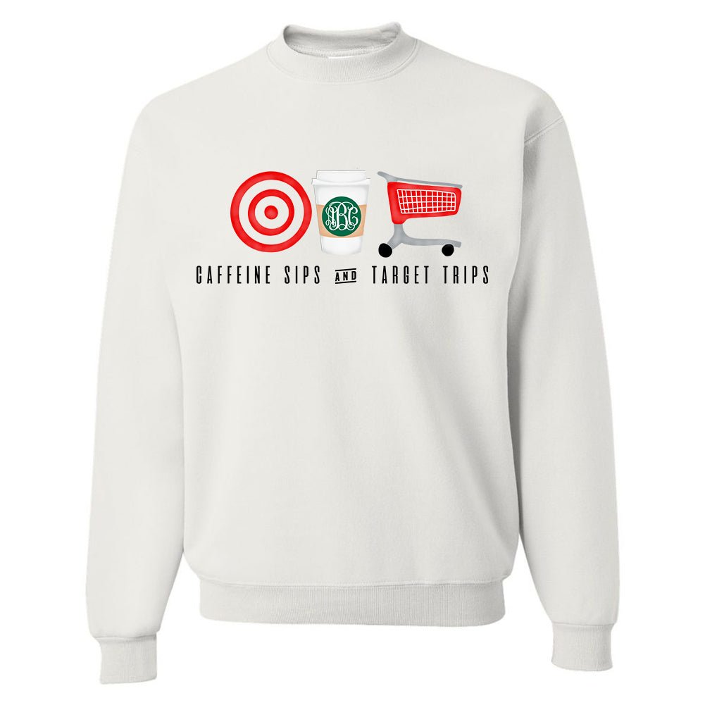 Monogrammed Caffeine Sips Shopping Trips Crewneck Sweatshirt United Monograms