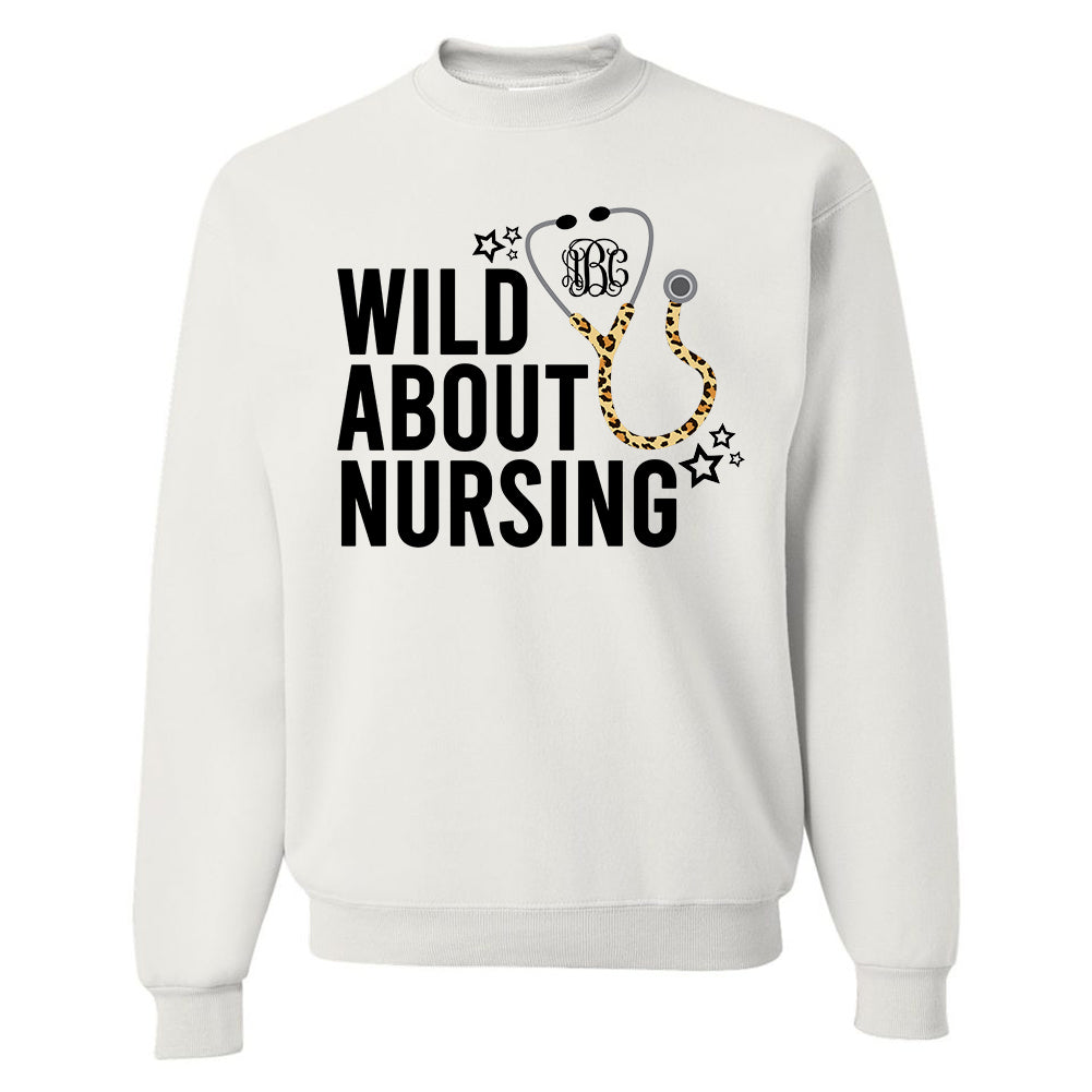 Monogrammed Wild About Nursing Nurse Leopard Sweatshirt