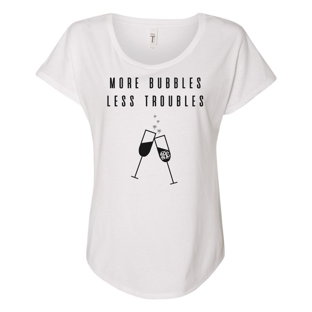 Monogrammed More Bubbles Less Troubles Flowy Tee