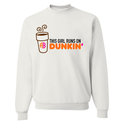 Monogrammed This Girl Runs On Dunkin' Donuts Crewneck Sweatshirt