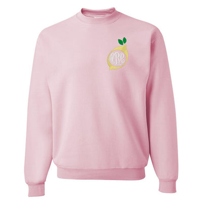 Pink Crewneck Sweatshirt with Embroidered Lemon Monogram
