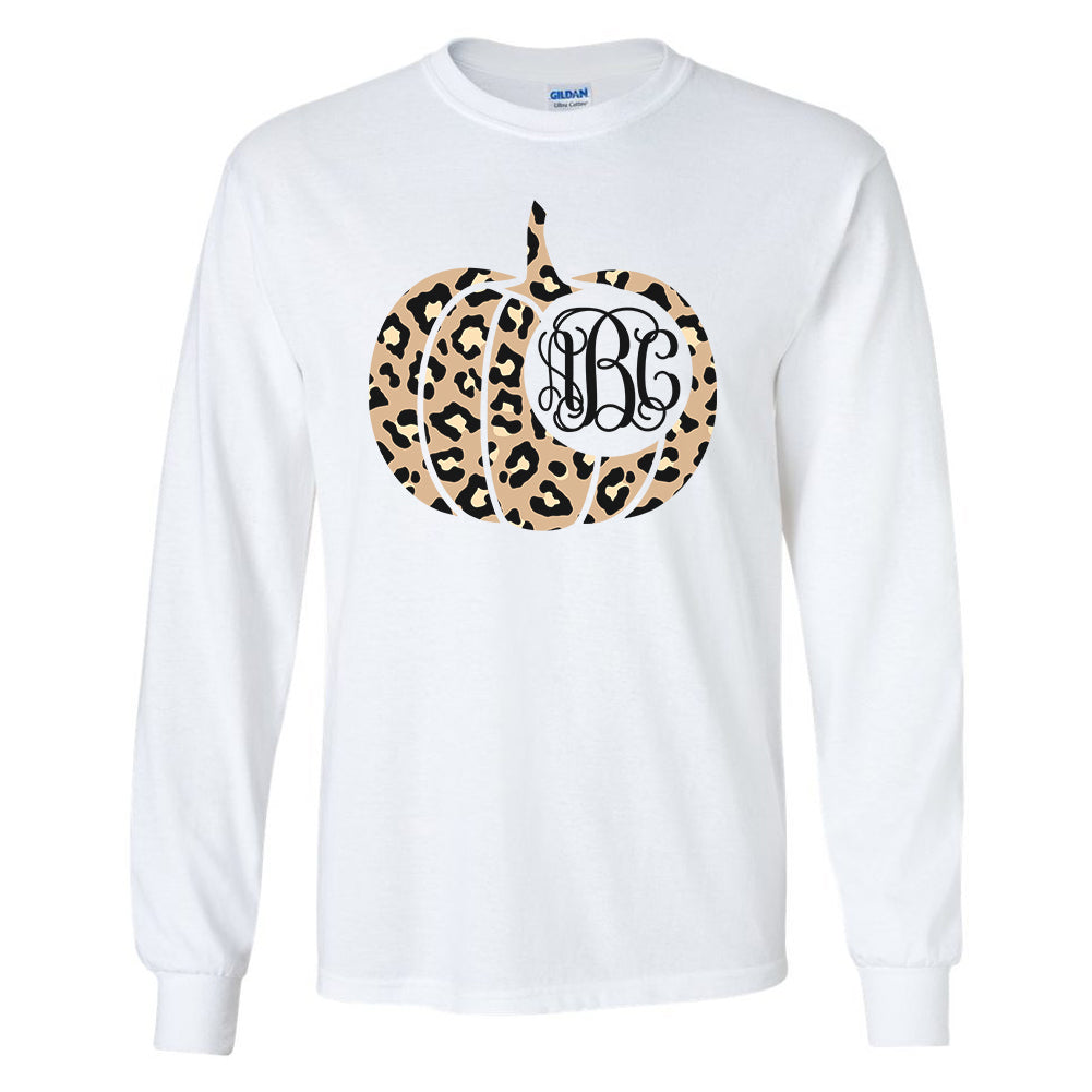 Monogrammed Leopard Pumpkin Long Sleeve Shirt