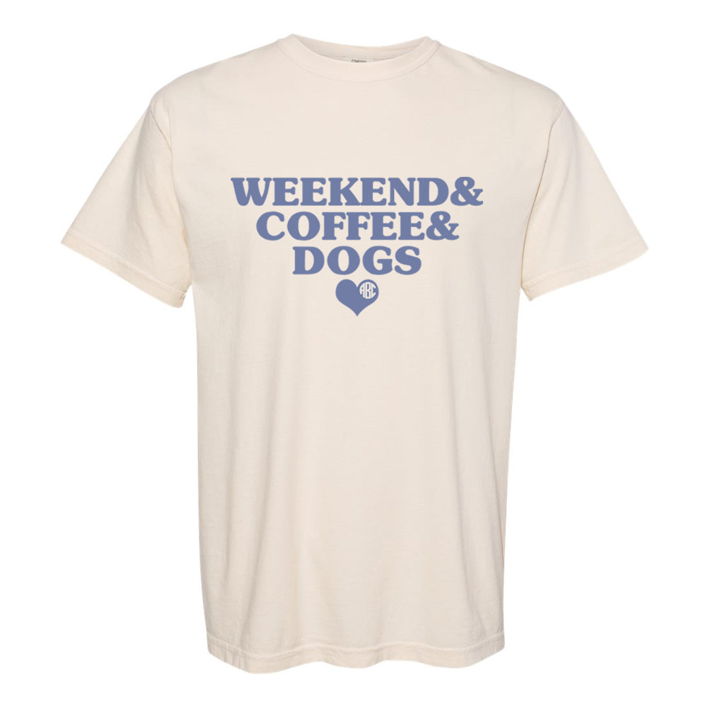 Monogrammed 'Weekend & Coffee & Dogs' T-Shirt