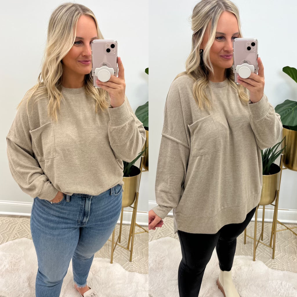 Oversized Drop Shoulder Lightweight Sweater with Pocket