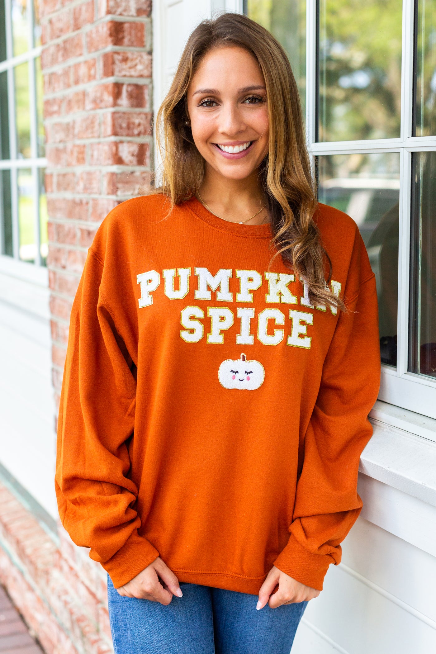 Pumpkin Spice Letter Patch Crewneck Sweatshirt