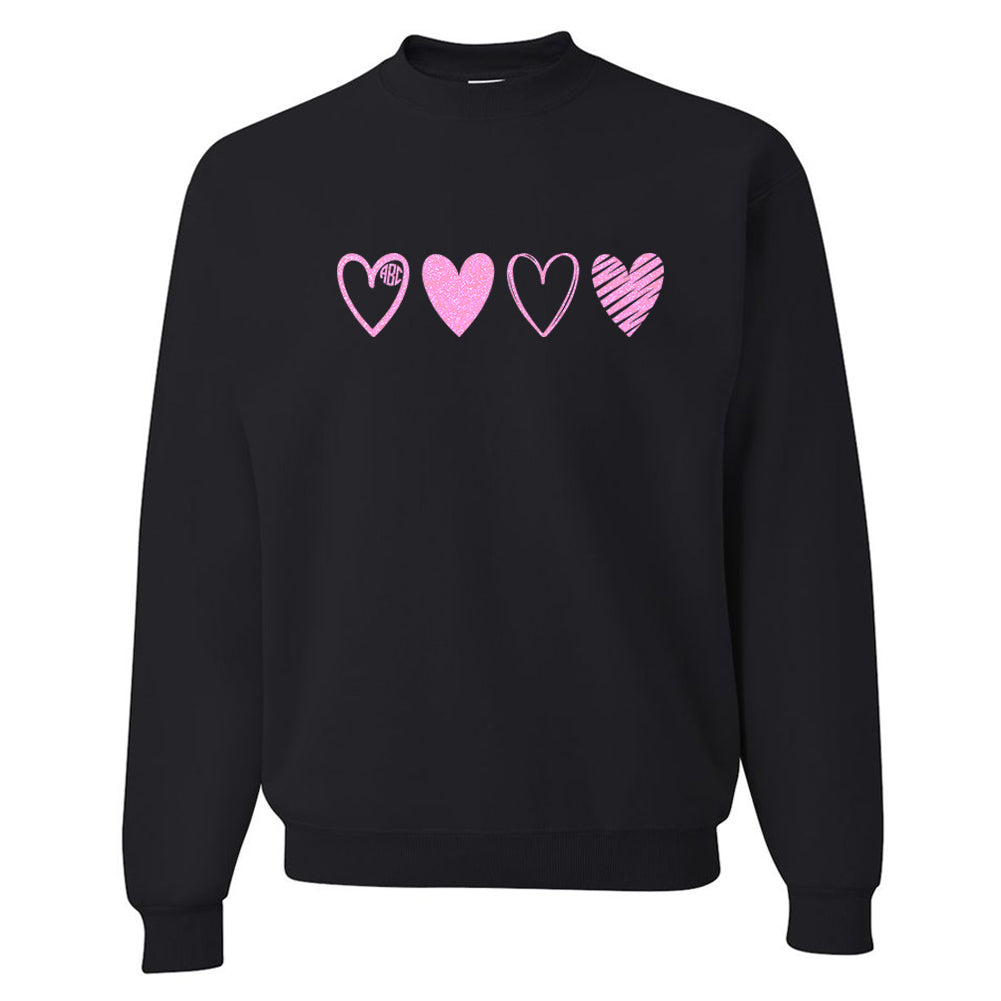 Monogrammed Glitter 'Pink Hearts' Crewneck Sweatshirt