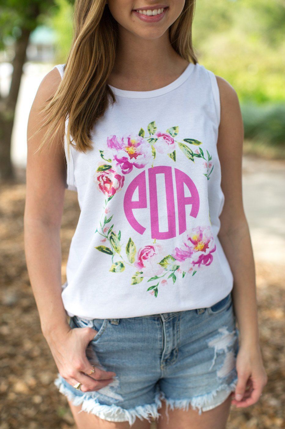 Graphic Monogram Spring Flowers Tank Top- Paige O'Dell