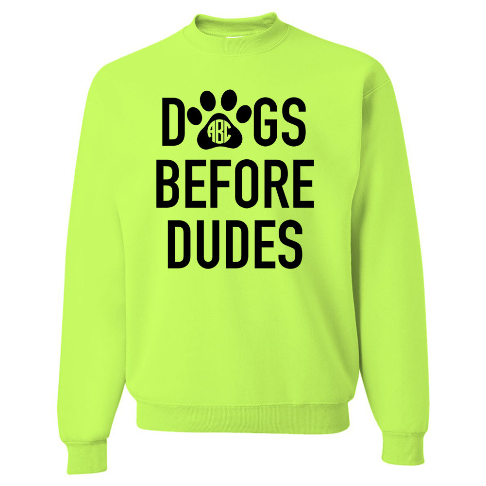 Monogrammed 'Dogs Before Dudes' Neon Crewneck Sweatshirt