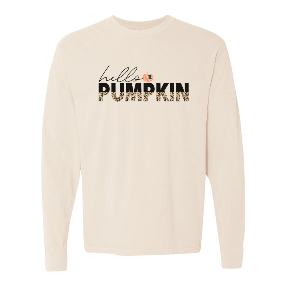 Monogrammed 'Hello Pumpkin' Leopard Long Sleeve T-Shirt