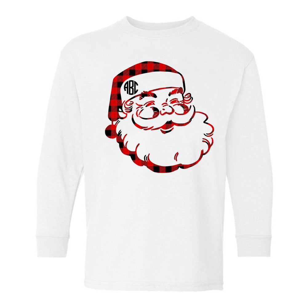 Kids Monogrammed 'Plaid Santa' Long Sleeve T-Shirt