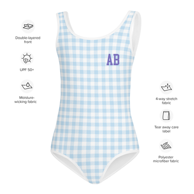 Kids Initialed 'Blue Gingham' Swimsuit