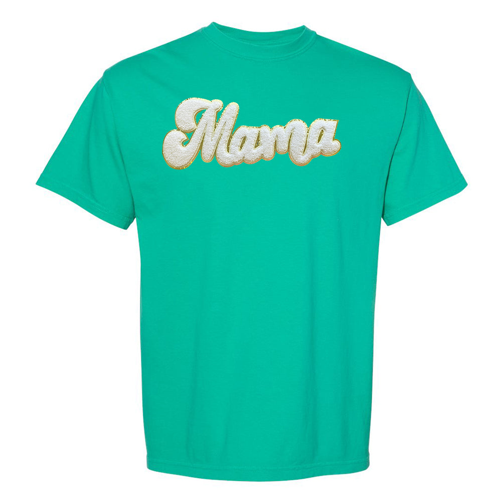 White Mama Script Letter Patch T-Shirt