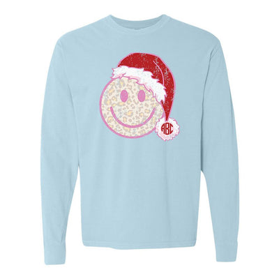 Monogrammed 'Leopard Smiley Santa' Long Sleeve T-Shirt