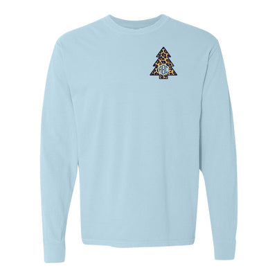 Monogrammed Leopard Christmas Tree Comfort Colors Long Sleeve T-Shirt
