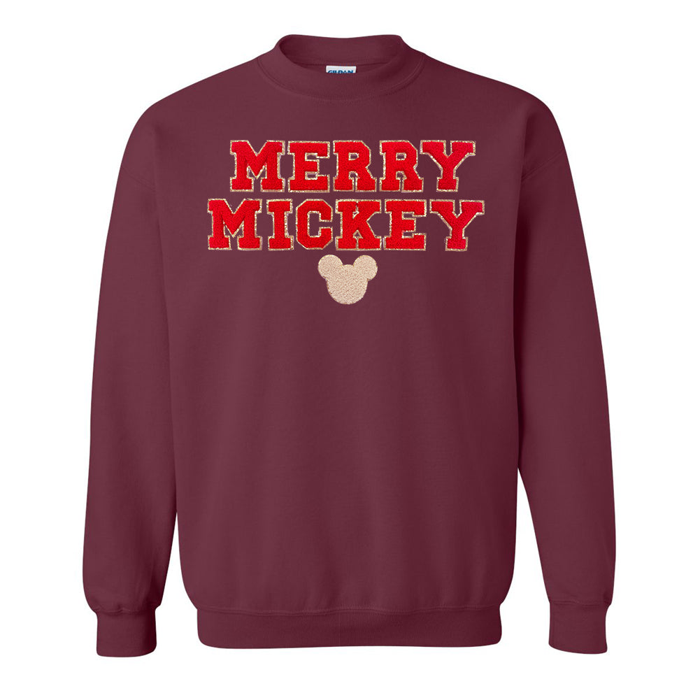 Merry Mickey Letter Patch Crewneck Sweatshirt