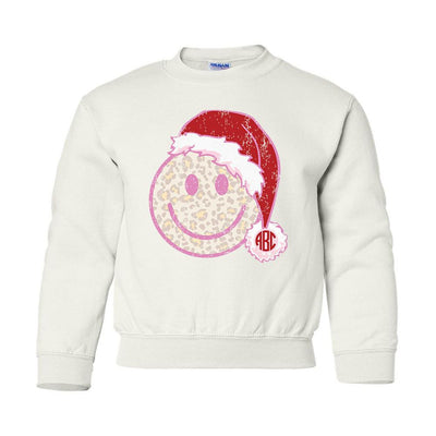 Kids Monogrammed 'Leopard Smiley Santa' Crewneck Sweatshirt