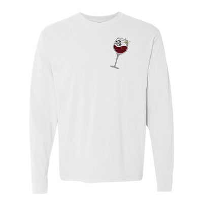 Monogrammed Wine Glass Comfort Colors Long Sleeve T-Shirt