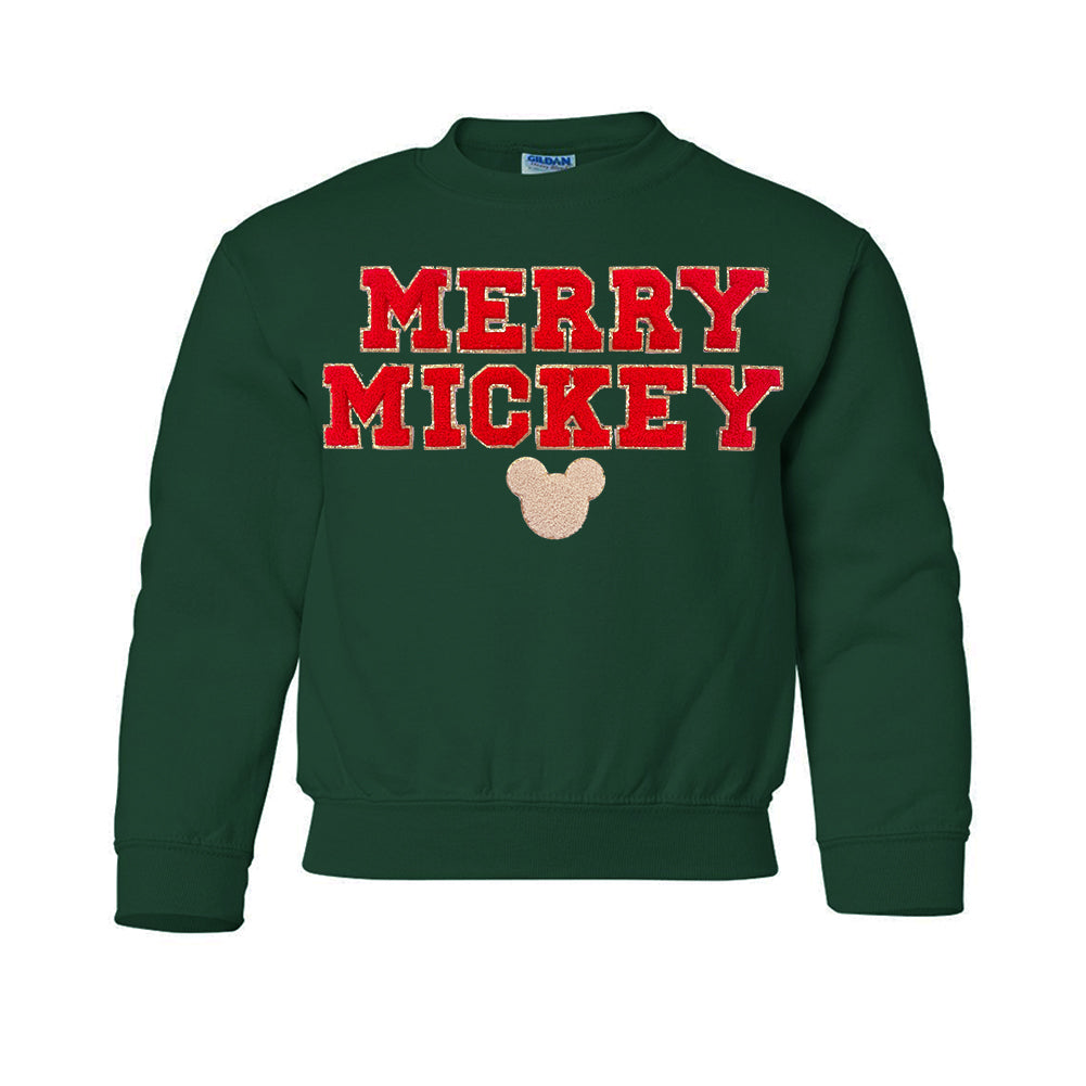 Kids Merry Mickey Letter Patch Crewneck Sweatshirt