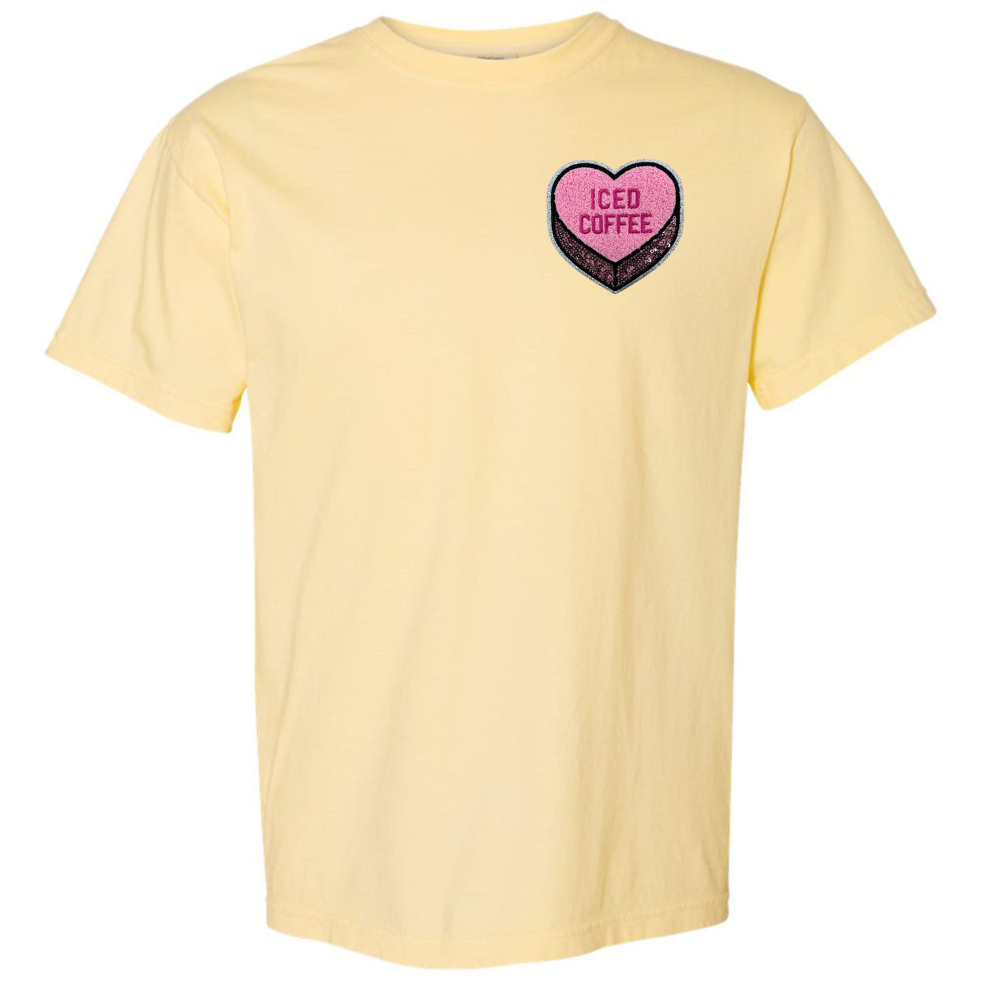 'Iced Coffee Candy Heart' Letter Patch T-Shirt