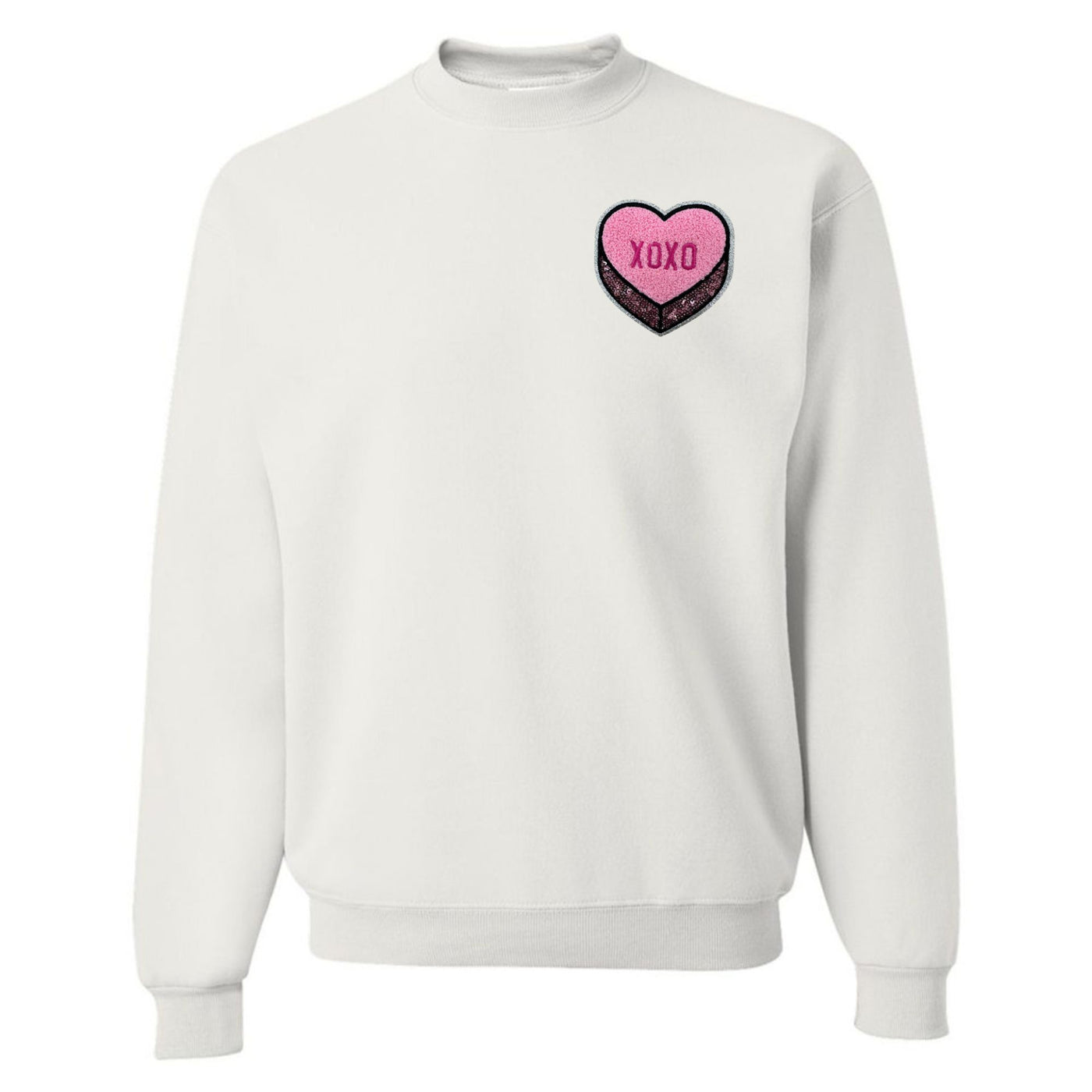 'Pink XOXO Candy Heart' Letter Patch Crewneck Sweatshirt