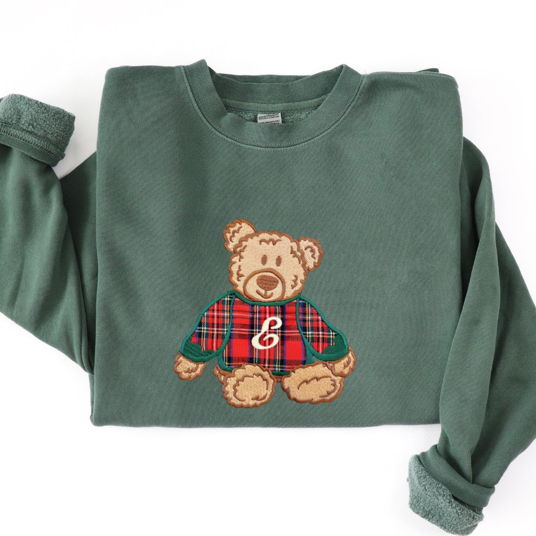Initialed ‘Classic Christmas Teddy’ Plaid Embroidery Cozy Crew