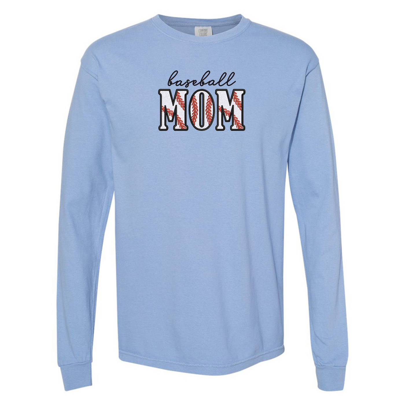 Glitter Embroidery 'Baseball Mama/Mom' Embroidered Long Sleeve T-Shirt