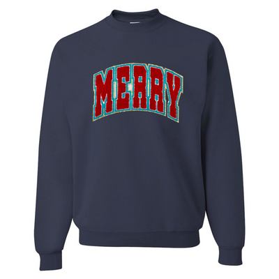 'Varsity Merry' Letter Patch Crewneck Sweatshirt