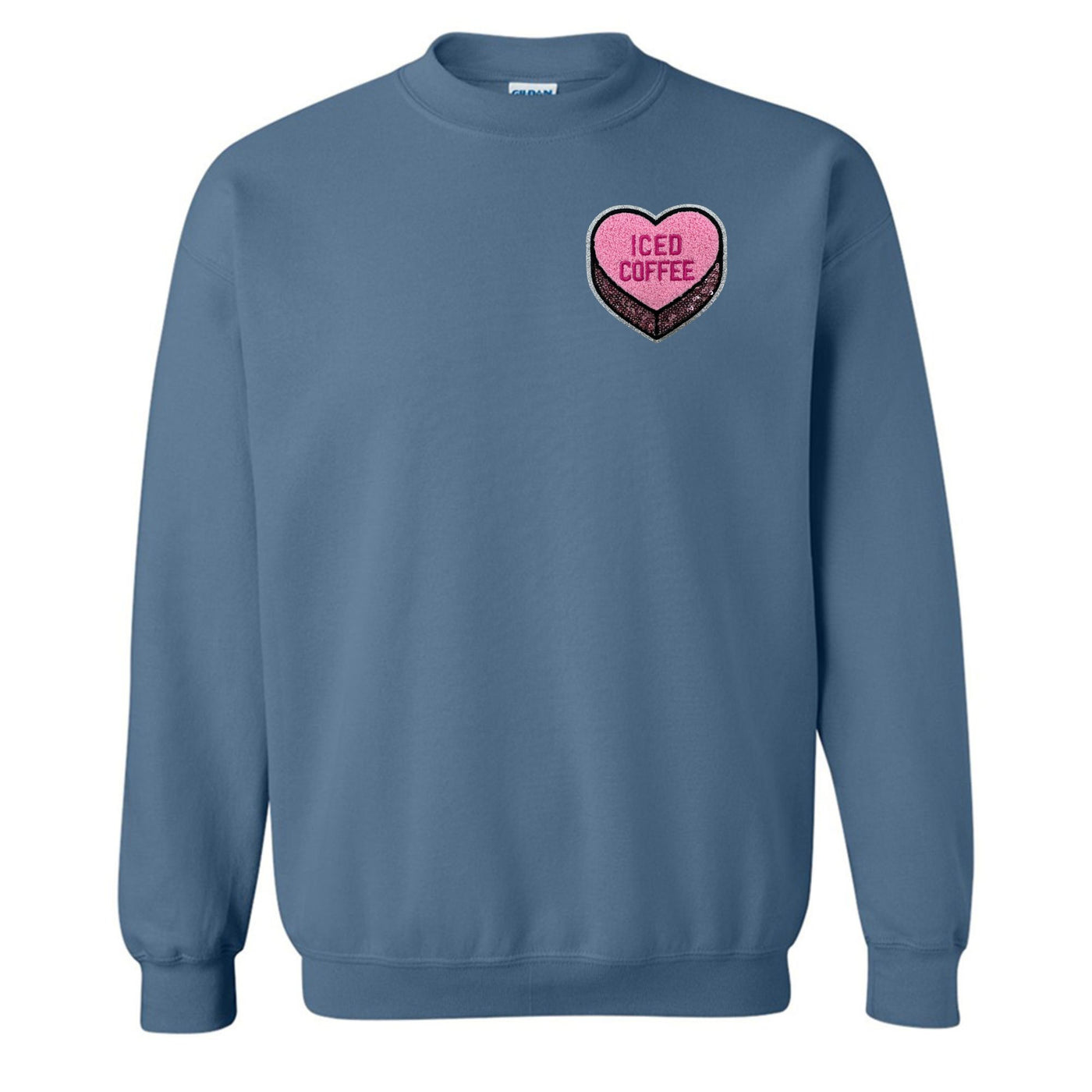 'Iced Coffee Candy Heart' Letter Patch Crewneck Sweatshirt