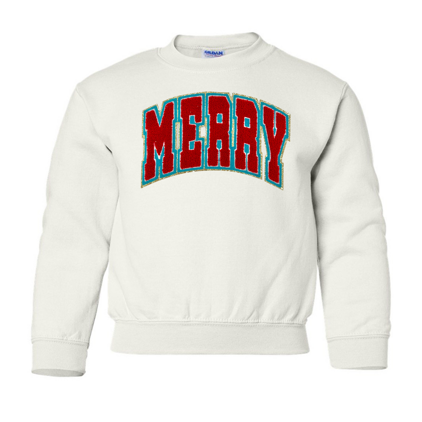 Kids 'Varsity Merry' Letter Patch Crewneck Sweatshirt