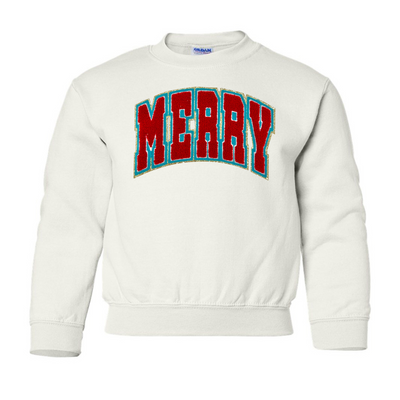 Kids 'Varsity Merry' Letter Patch Crewneck Sweatshirt