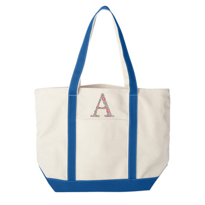 'Floral Initial' Canvas Boat Tote