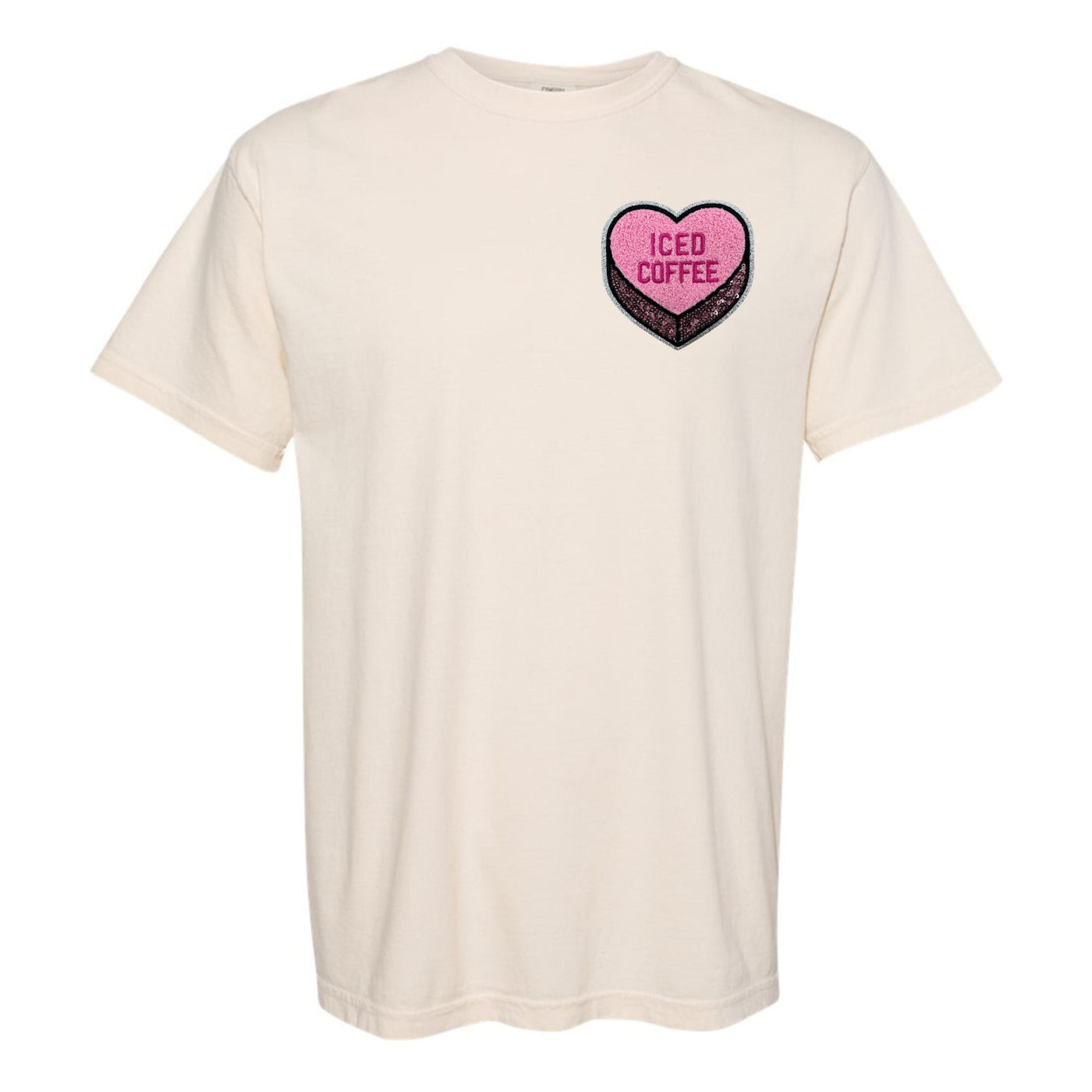'Iced Coffee Candy Heart' Letter Patch T-Shirt