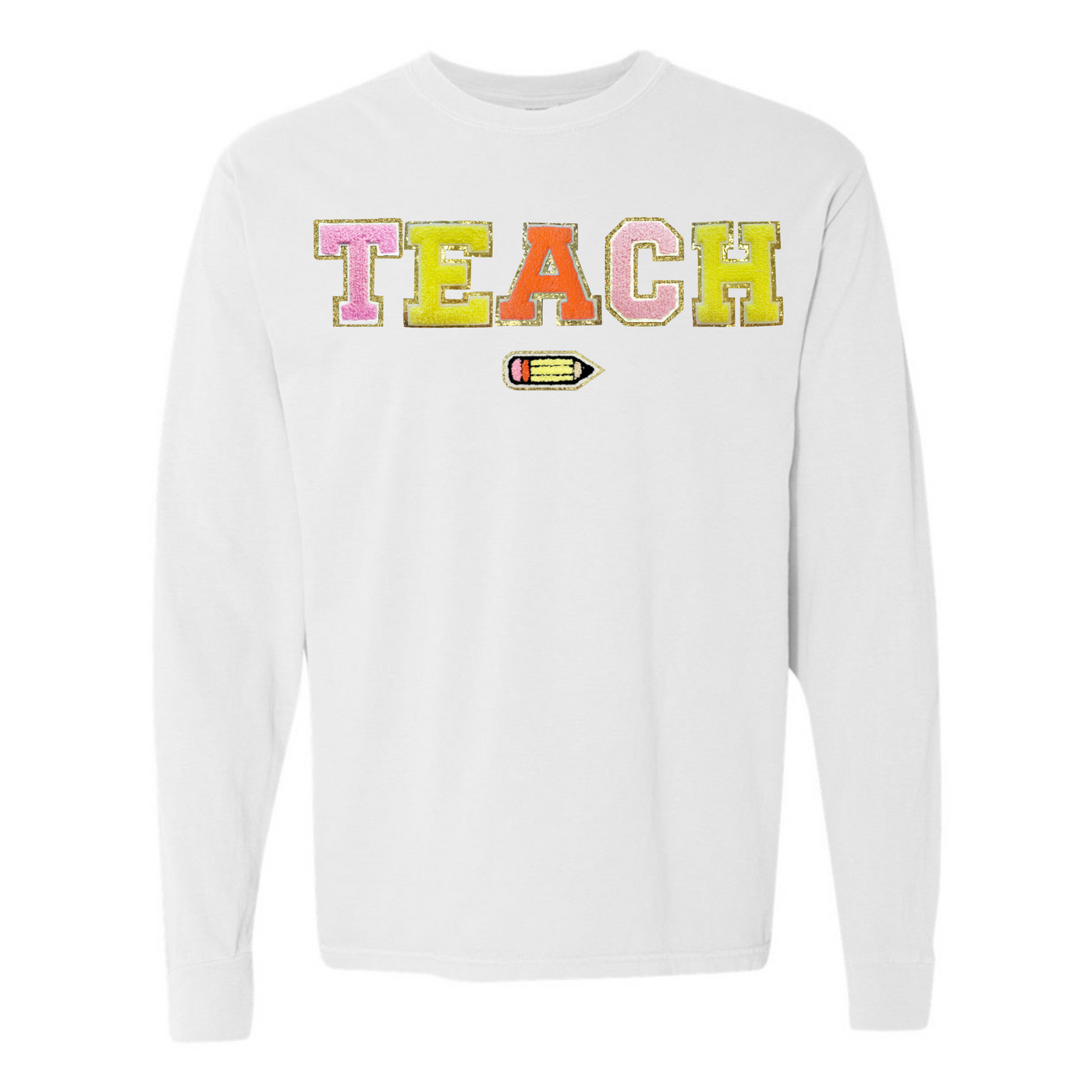 Teach Pencil Letter Patch Long Sleeve T-Shirt