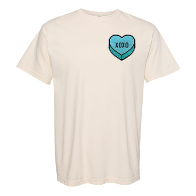 'Tiffany Blue XOXO Candy Heart' Letter Patch T-Shirt