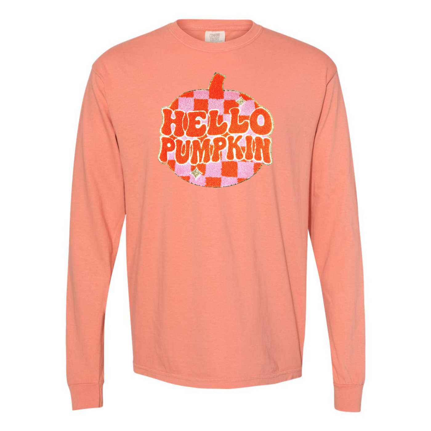 'Hello Pumpkin' Letter Patch Long Sleeve T-Shirt