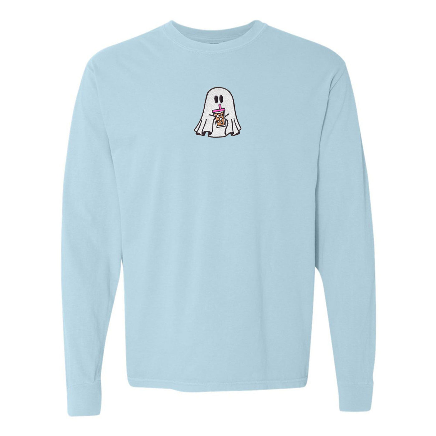 'Iced Coffee Ghost' Embroidered Long Sleeve T-Shirt