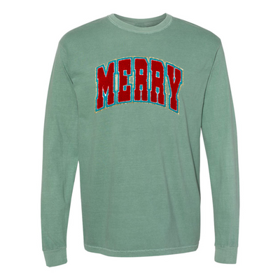 'Varsity Merry' Letter Patch Long Sleeve