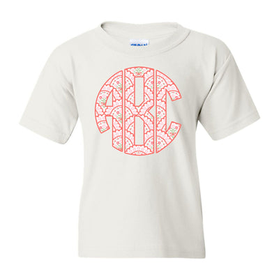 Kids Monogrammed ‘Coquette Floral Patterns’ Big Print T-Shirt
