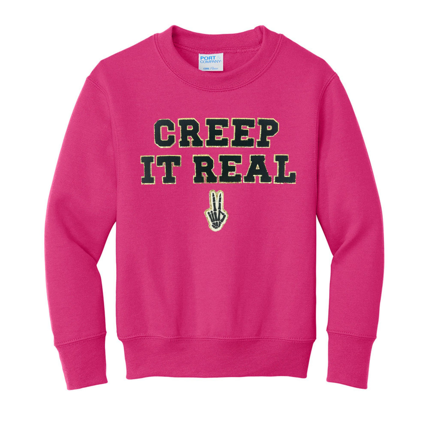Kids 'Creep It Real' Letter Patch Crewneck Sweatshirt