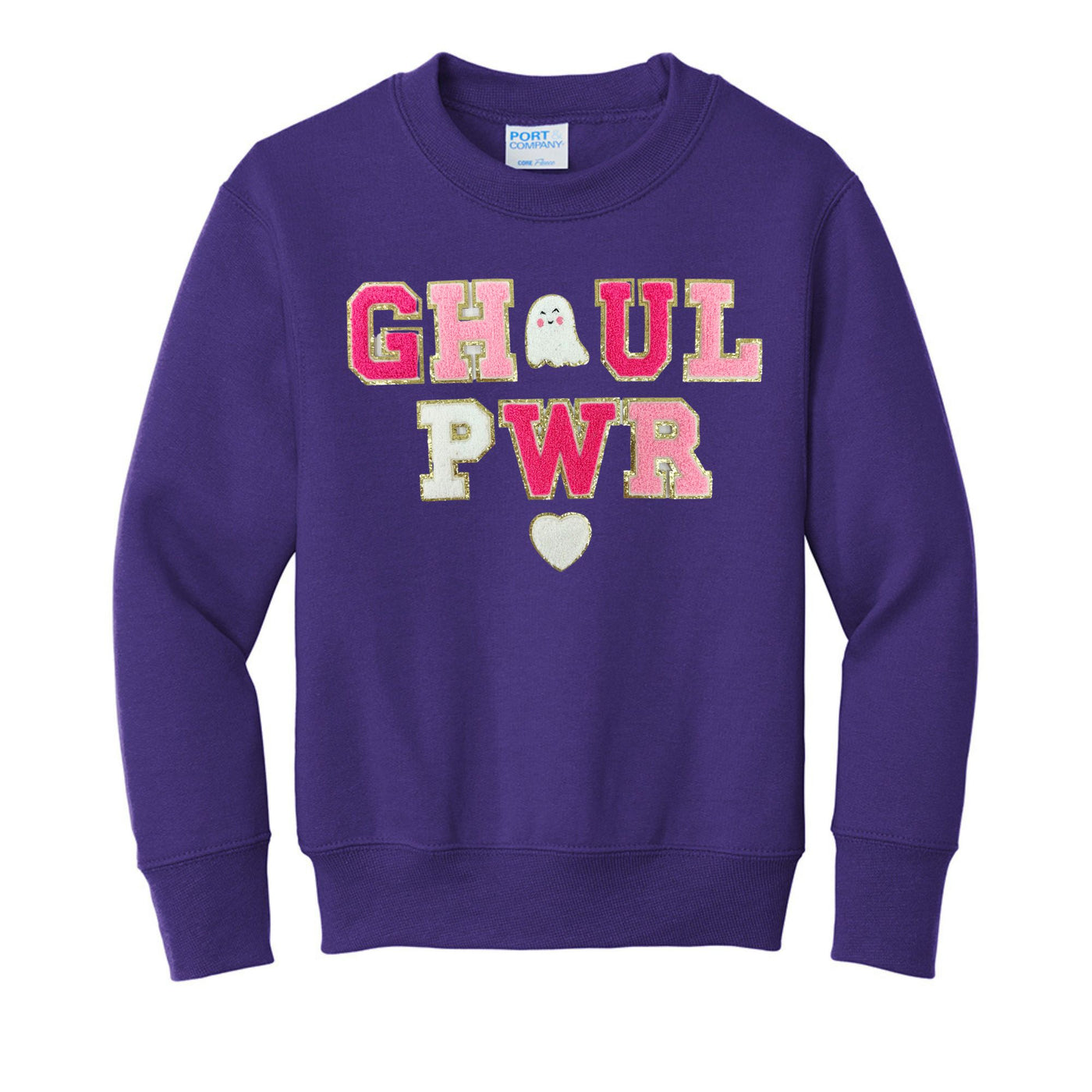 Kids 'Ghoul Pwr' Letter Patch Crewneck Sweatshirt