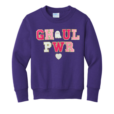 Kids 'Ghoul Pwr' Letter Patch Crewneck Sweatshirt