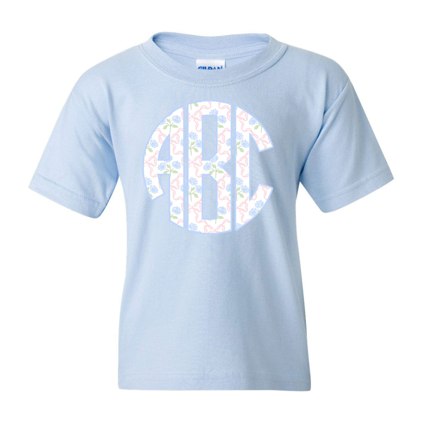 Kids Monogrammed ‘Coquette Floral Patterns’ Big Print T-Shirt