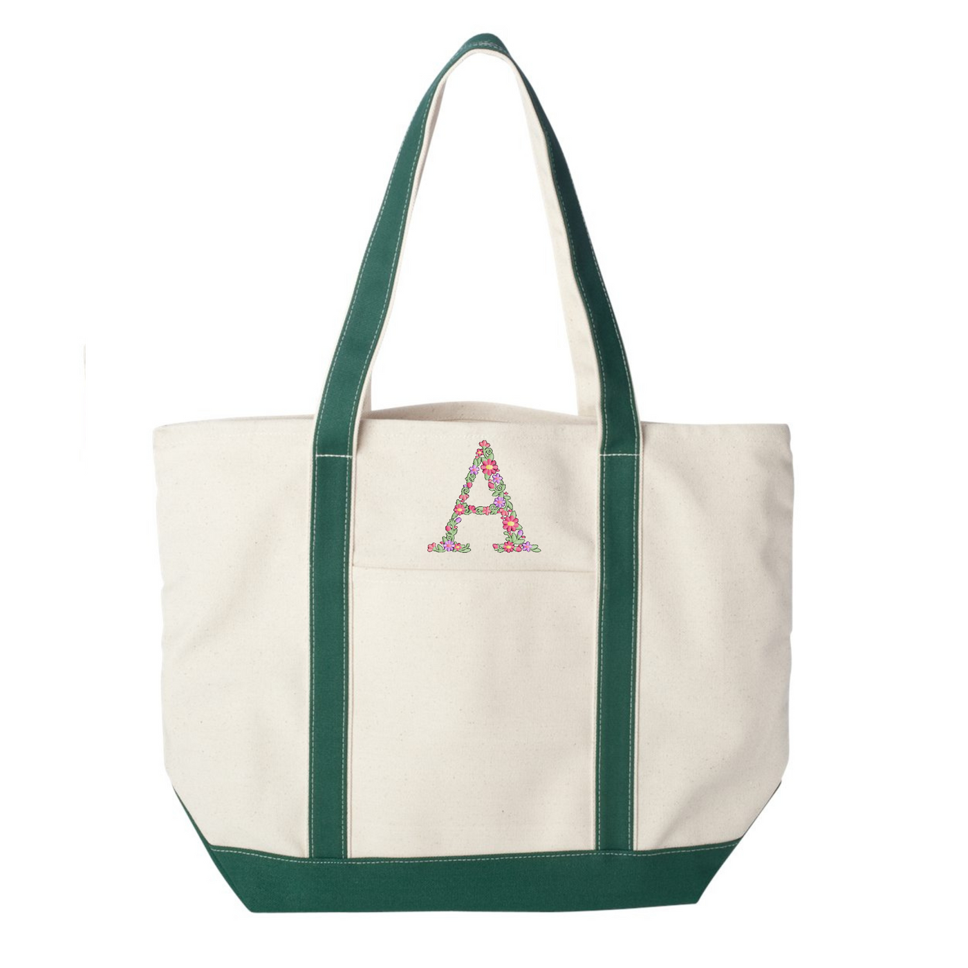 'Floral Initial' Canvas Boat Tote