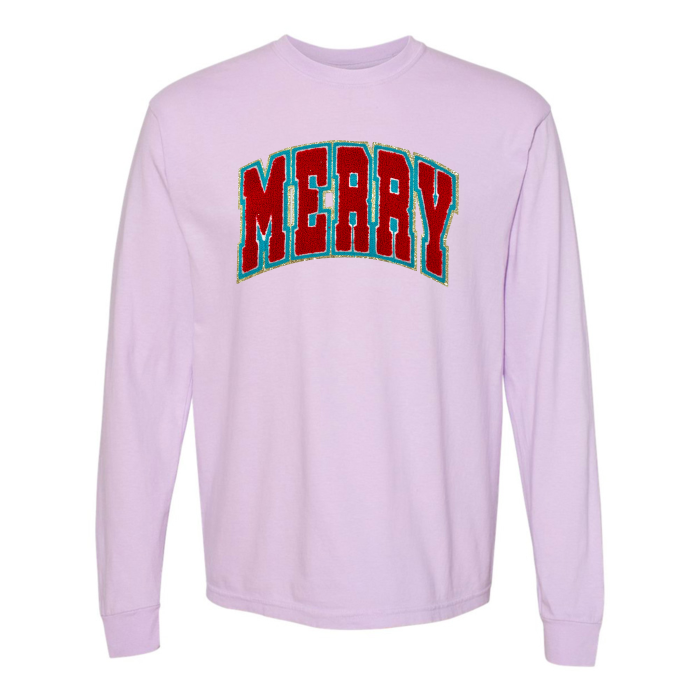 'Varsity Merry' Letter Patch Long Sleeve
